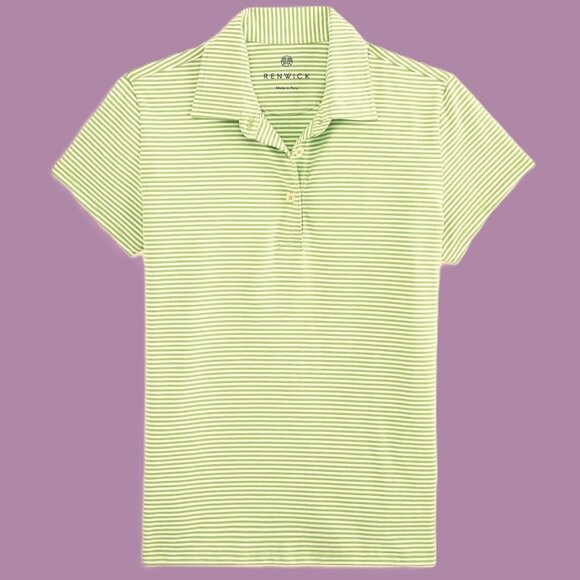 RENWICK Golf Pima Cotton Polo Shirt Size XL Short Sleeve Striped Lime White $90 - Picture 1 of 9